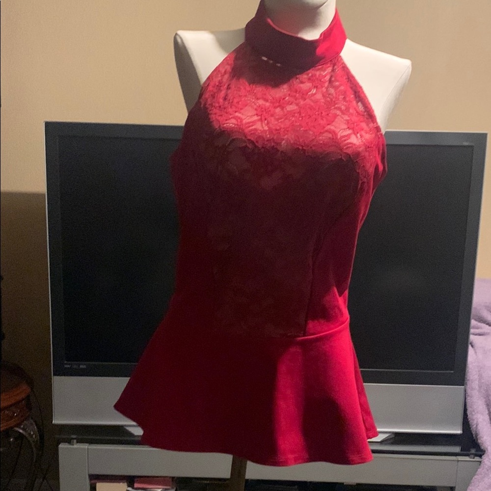 Elegant Red Lace Halter Top